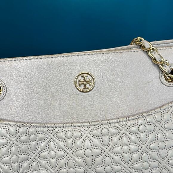 Tory Burch Embossed Leather Bryant East West Tote Gray Shoulder Bag Le Fleur - Picture 8 of 15